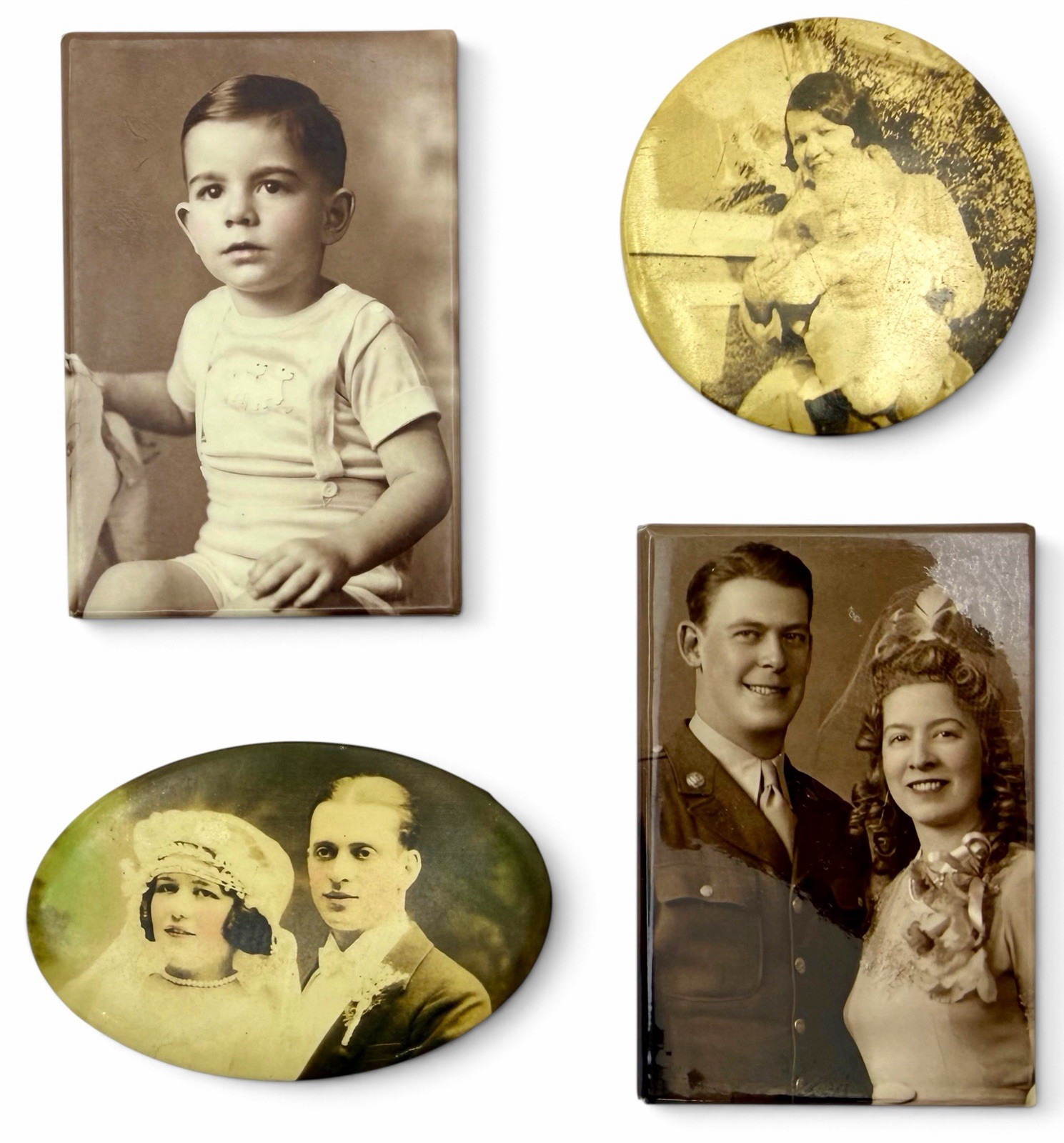 4 Vintage Celluloid Photo Pocket Mirrors 1 Military Lot of 4