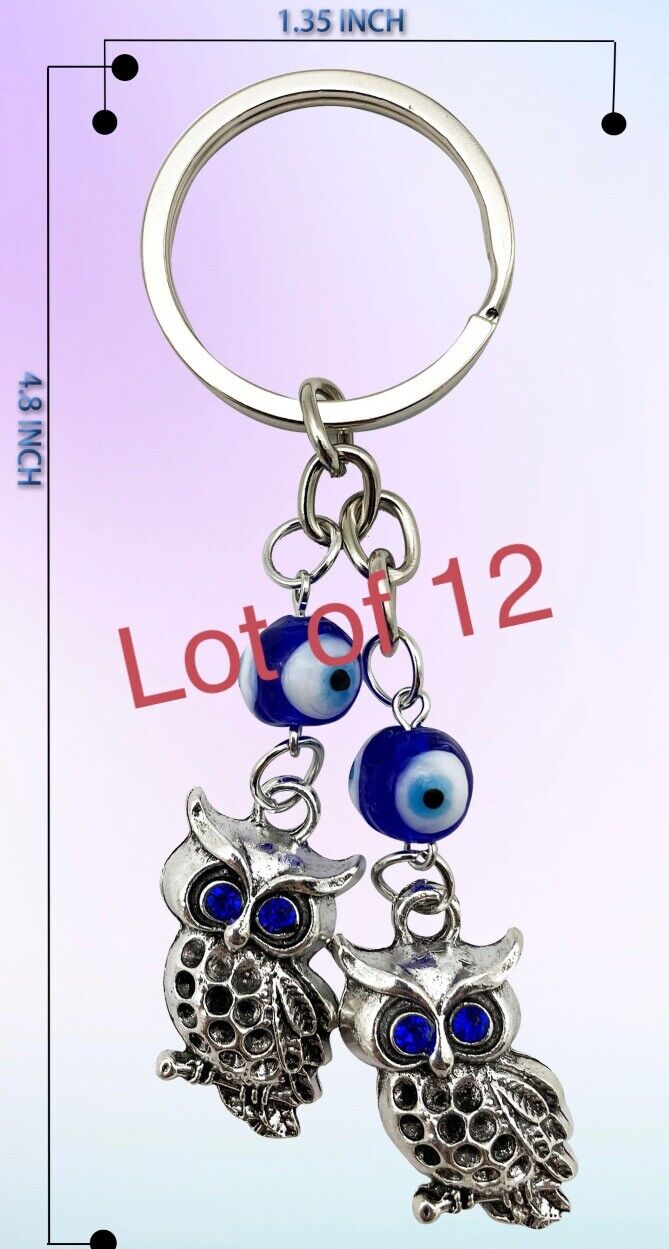 12 Blue Evil Eyes Owl Keychain Key Ring good luck Charm Gift A Lot Of 12