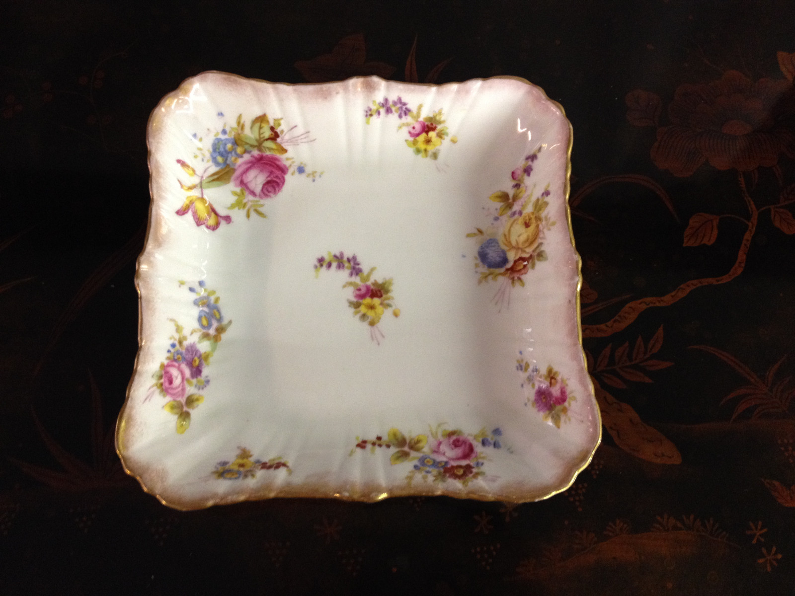 Vintage Antique Heinrich & Co German Porcelain Square Dish w/ Floral Decoration