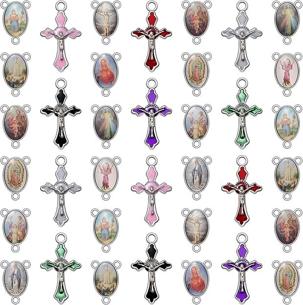 60Pcs/30Set Rosary Making Kits Supplies Religion Cross and Center Medal Charms A 60Pcs/30Set Rosary Making Kits Supplies Religion Cross and Center Medal Charms A