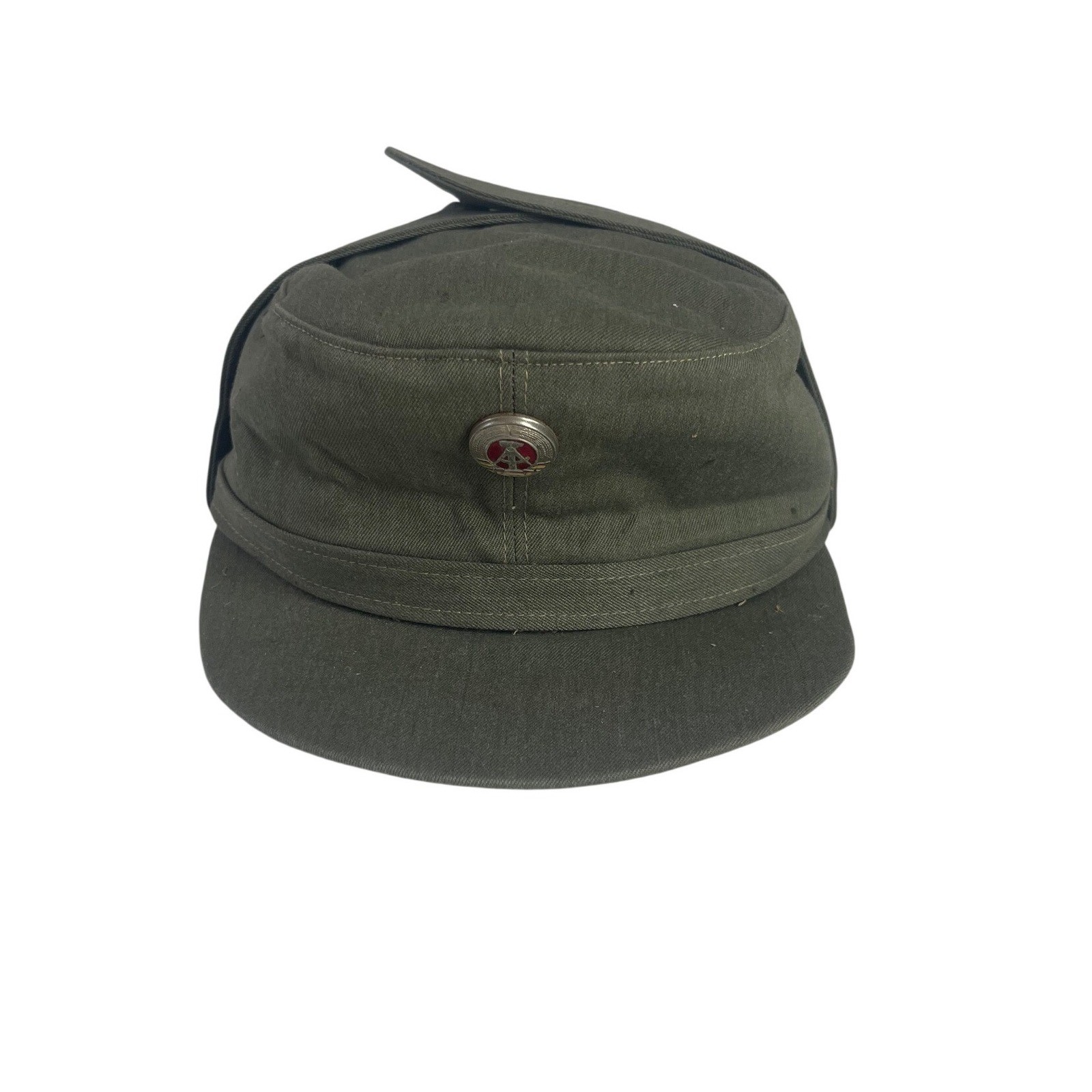 Vintage East German NVA MDI Field Cap Size 57 Green Military Ear Flaps DDR Hat