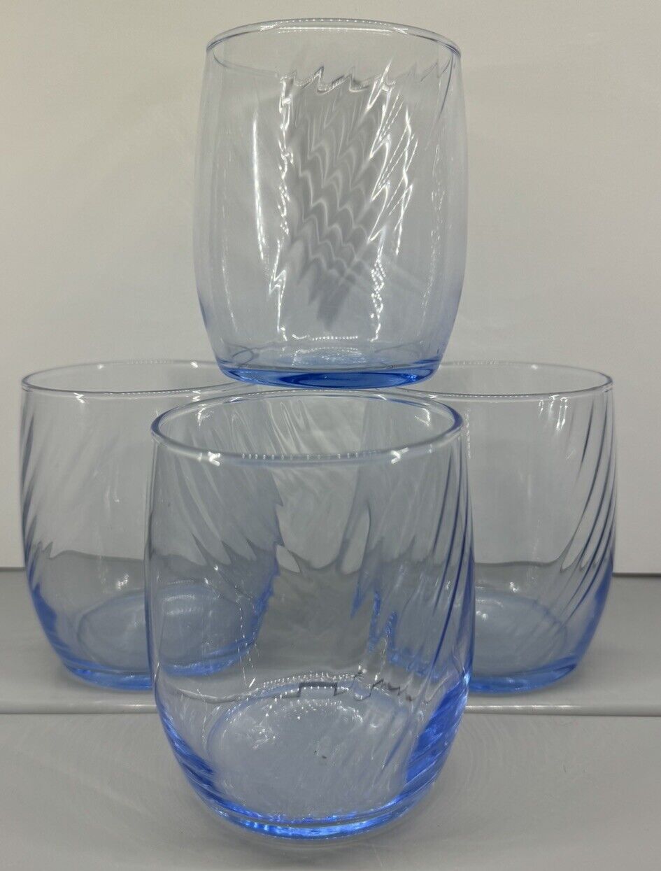 Vintage 70’s Libbey Blue Optic Swirl Glasses Set of 4 Decorative Design