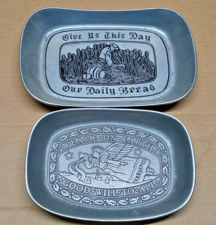 Pewter Wilton Armetale Give Us This Day / Peace On Earth Bread Tray SET OF 2