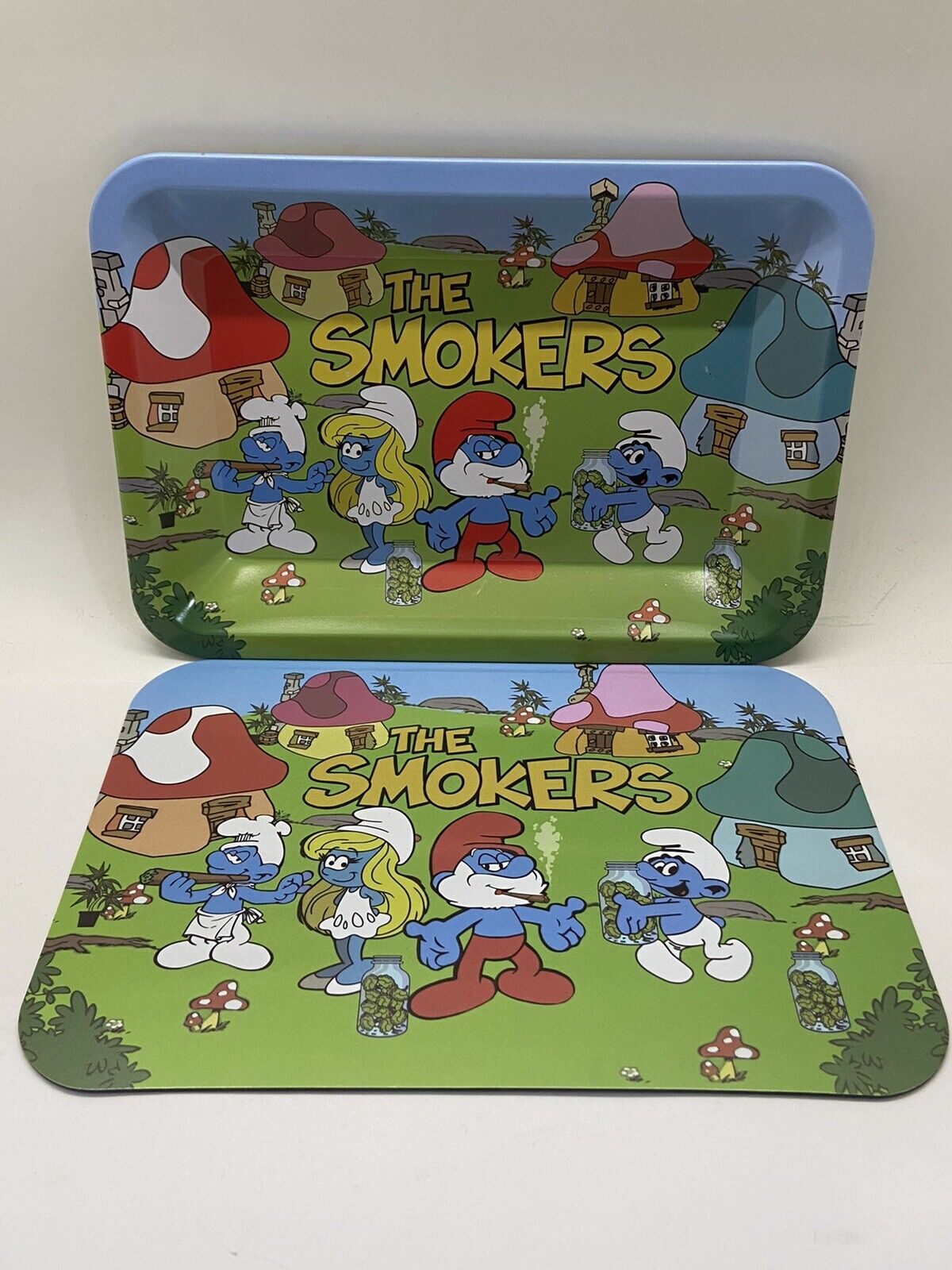 Smurfs Metal Rolling Tray With Matching Magnet Lid - 5x7 Inches