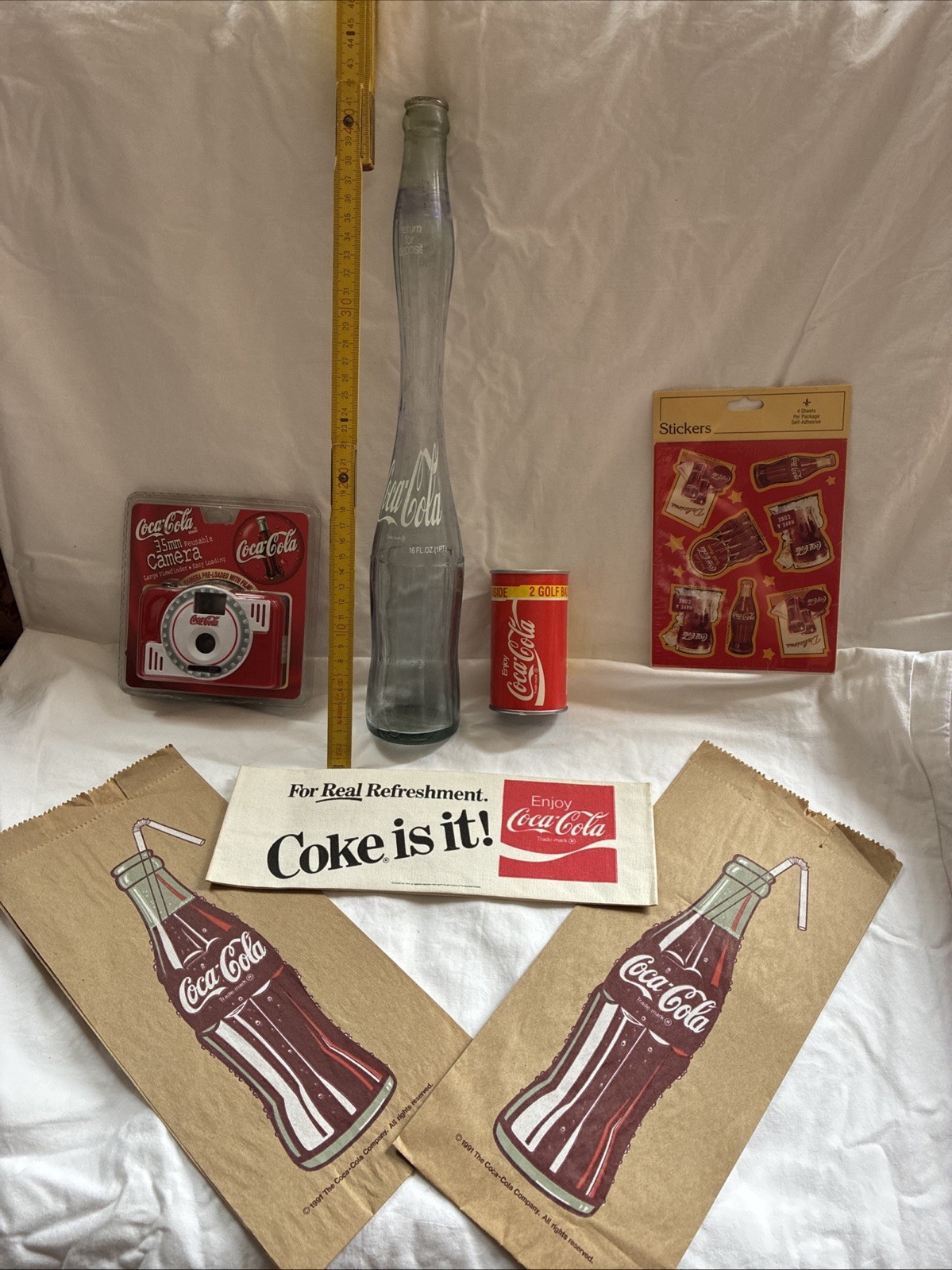 Vintage Coca Cola Bundle - Camara - Carnival Glass - Hat - Golf Ball - Look
