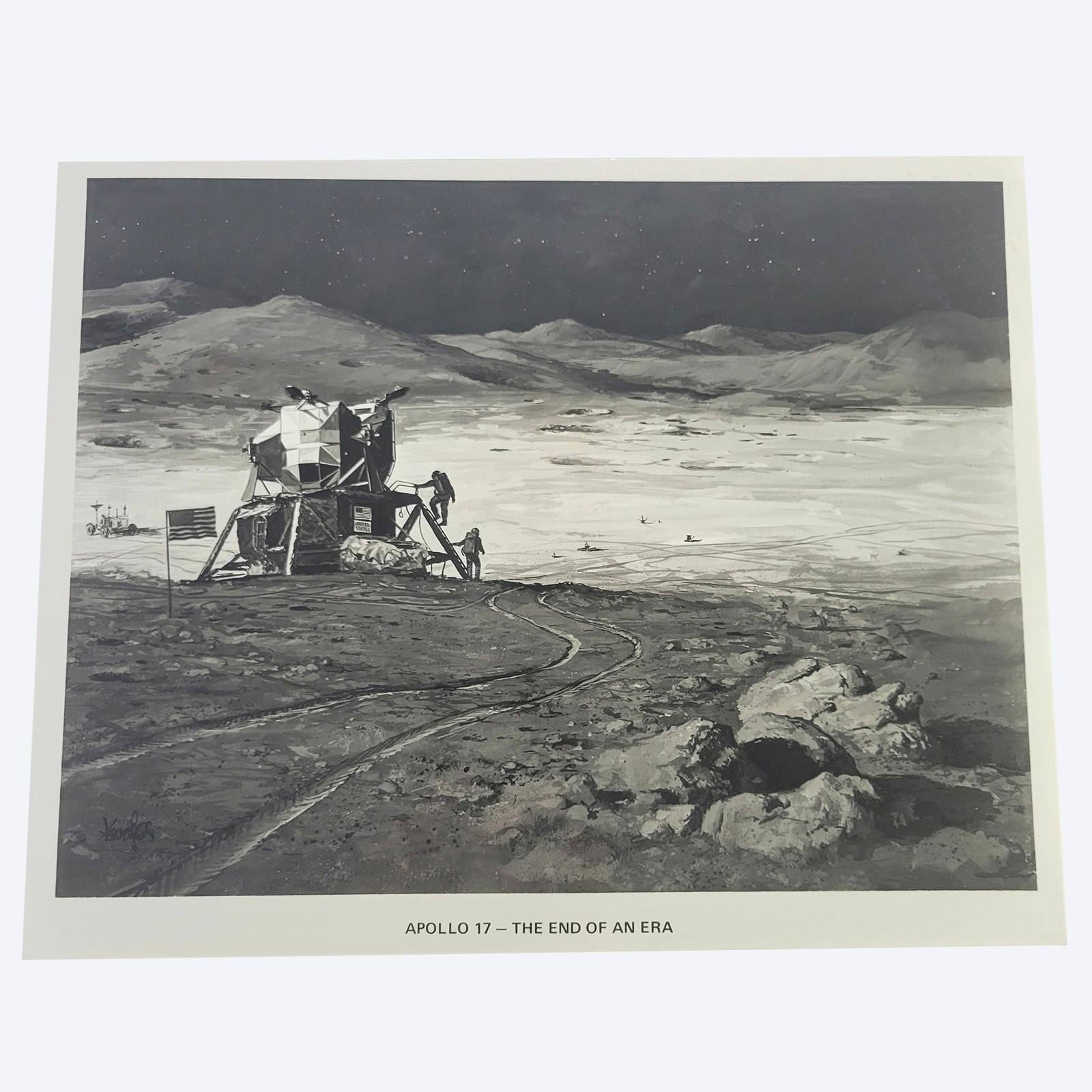 Vintage 1972 Grumman Apollo 17 Concept Lithograph NASA Lunar Module Print