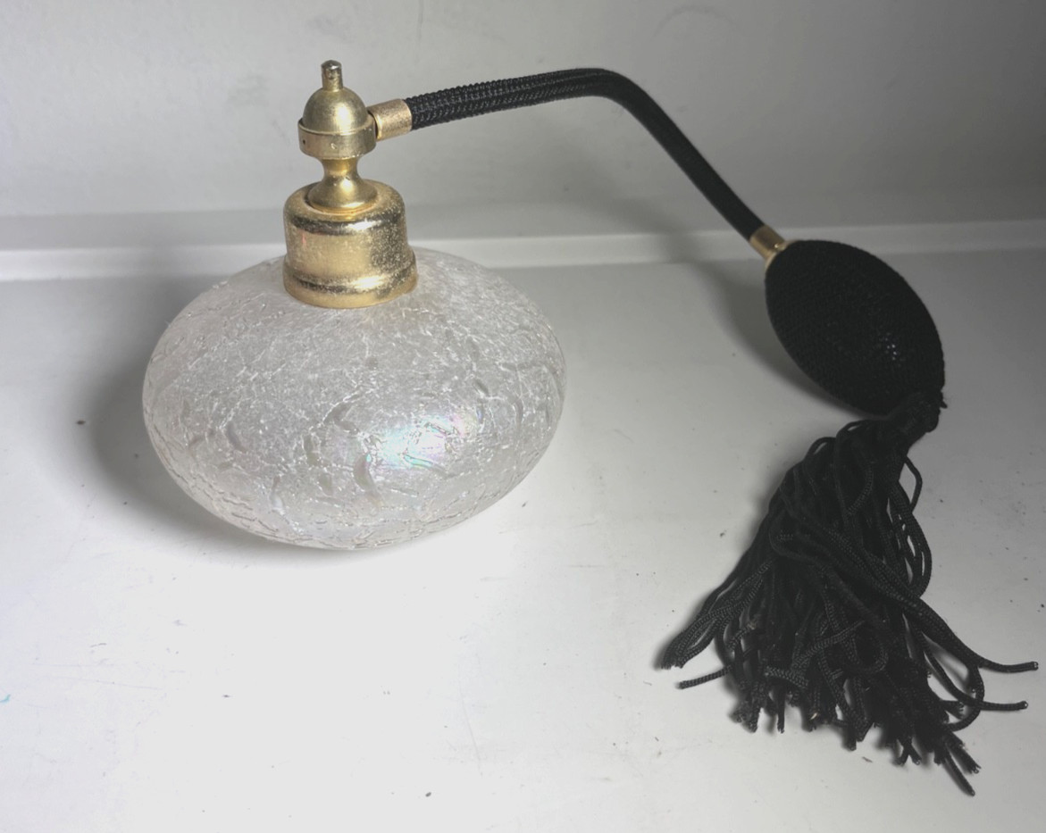 Vintage 1991 Albert E Price Perfume Bottle White Frosted Art Glass Atomizer Bulb