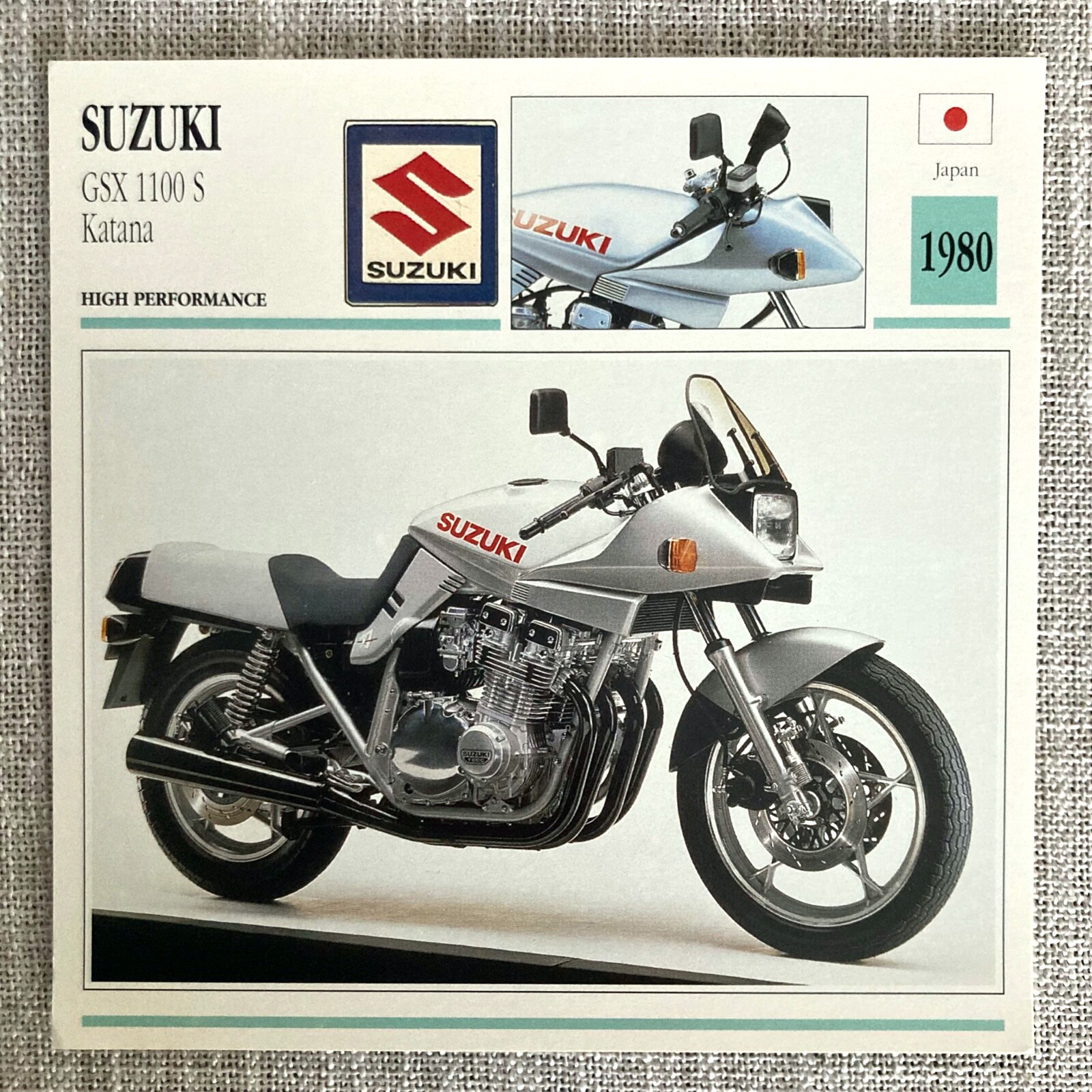 Suzuki GSX 1100 S Katana High Performance 1980 Japan Edito Atlas Motorcycle Card