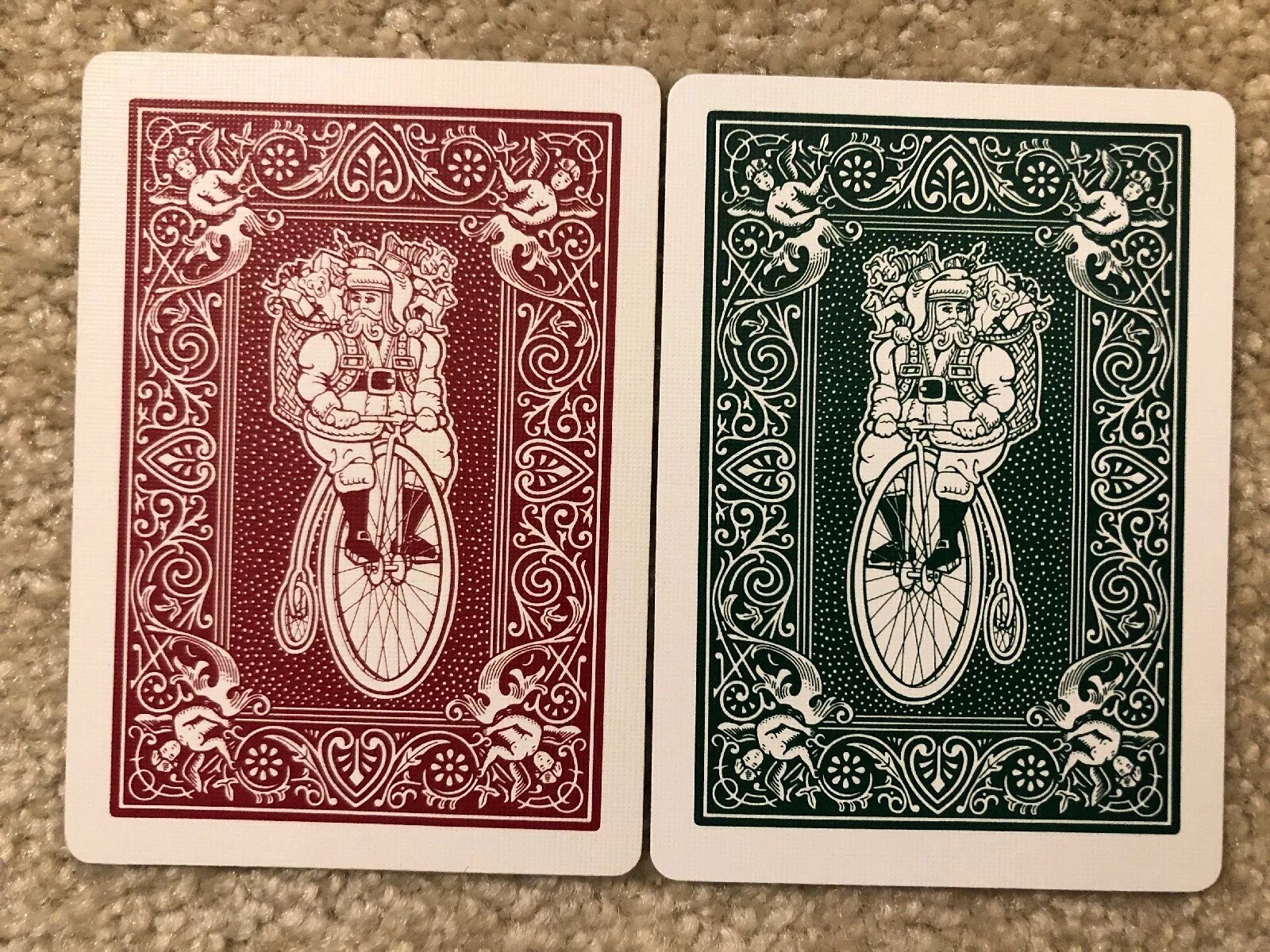 Vtg 2 Single Swap Playing Cards Bicycle Santa Christmas Holiday Red Green Bike