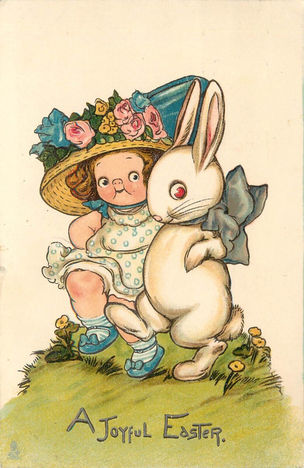 Tuck Postcard Grace Drayton S/A Dolly Dimples & Skipping Rabbit Joyful Easter