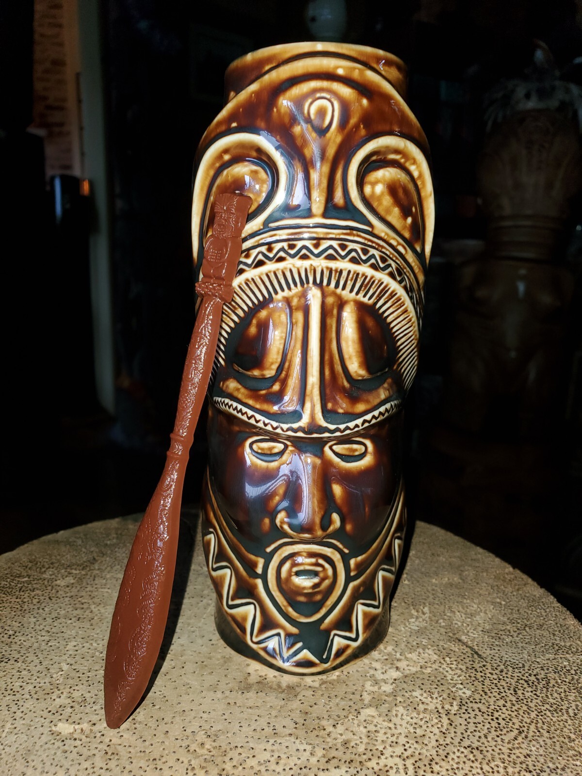 Trader Vic\'s Notu mask symbol tiki mug and one stirring stick brand new
