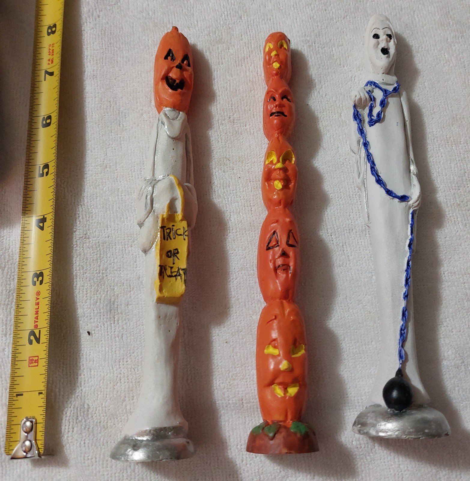 Set (3) VTG Hermitage Pottery Ceramic Halloween Figurines Ghost Pumpkin 8\