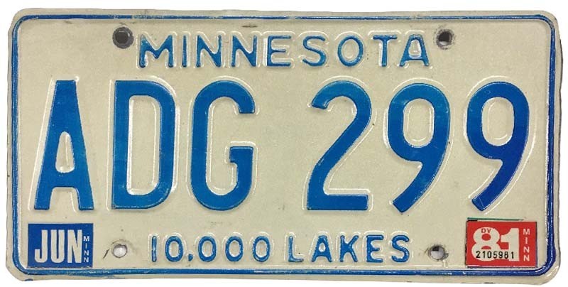 Vintage Minnesota 1977 1981 License Plate ADG 299 in Good Condition