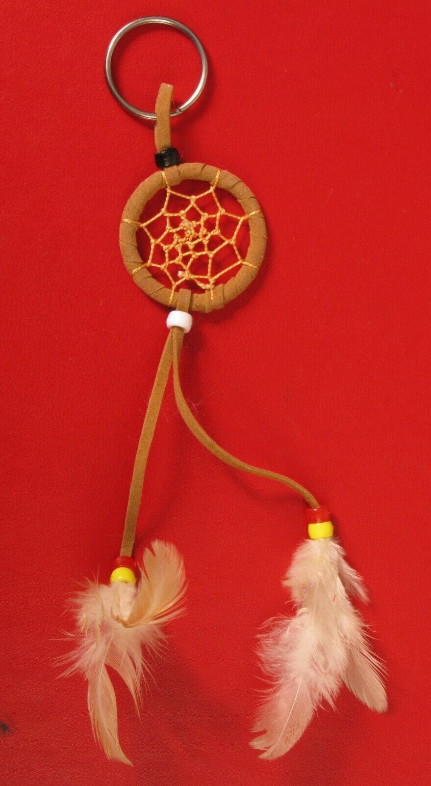 VINTAGE NATIVE AMERICAN STYLE DREAM CATCHER WEB FEATHERS BEADED KEY CHAIN 