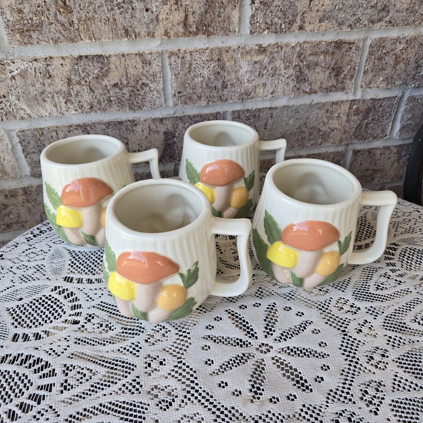 Vintage Arnels Ceramic Mushroom Coffee Mugs Cups 1982 Cottagecore Set of 4