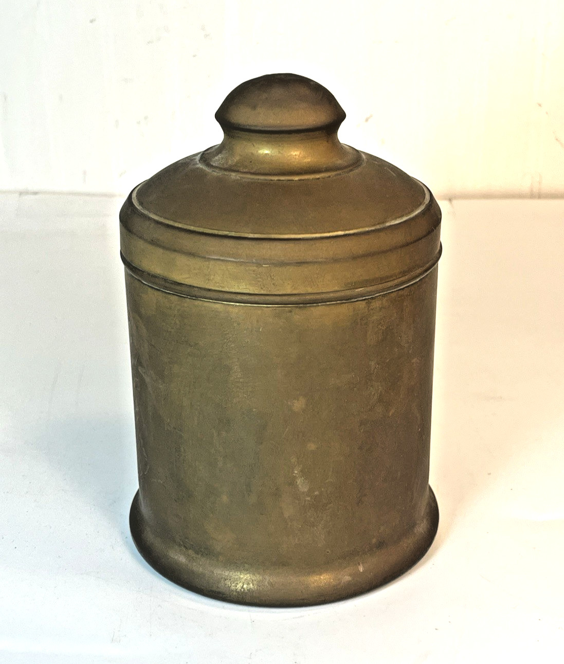 Antique 1920s Solid Brass Tobacco Humidor Canister W/ Wooden Liner Primitive