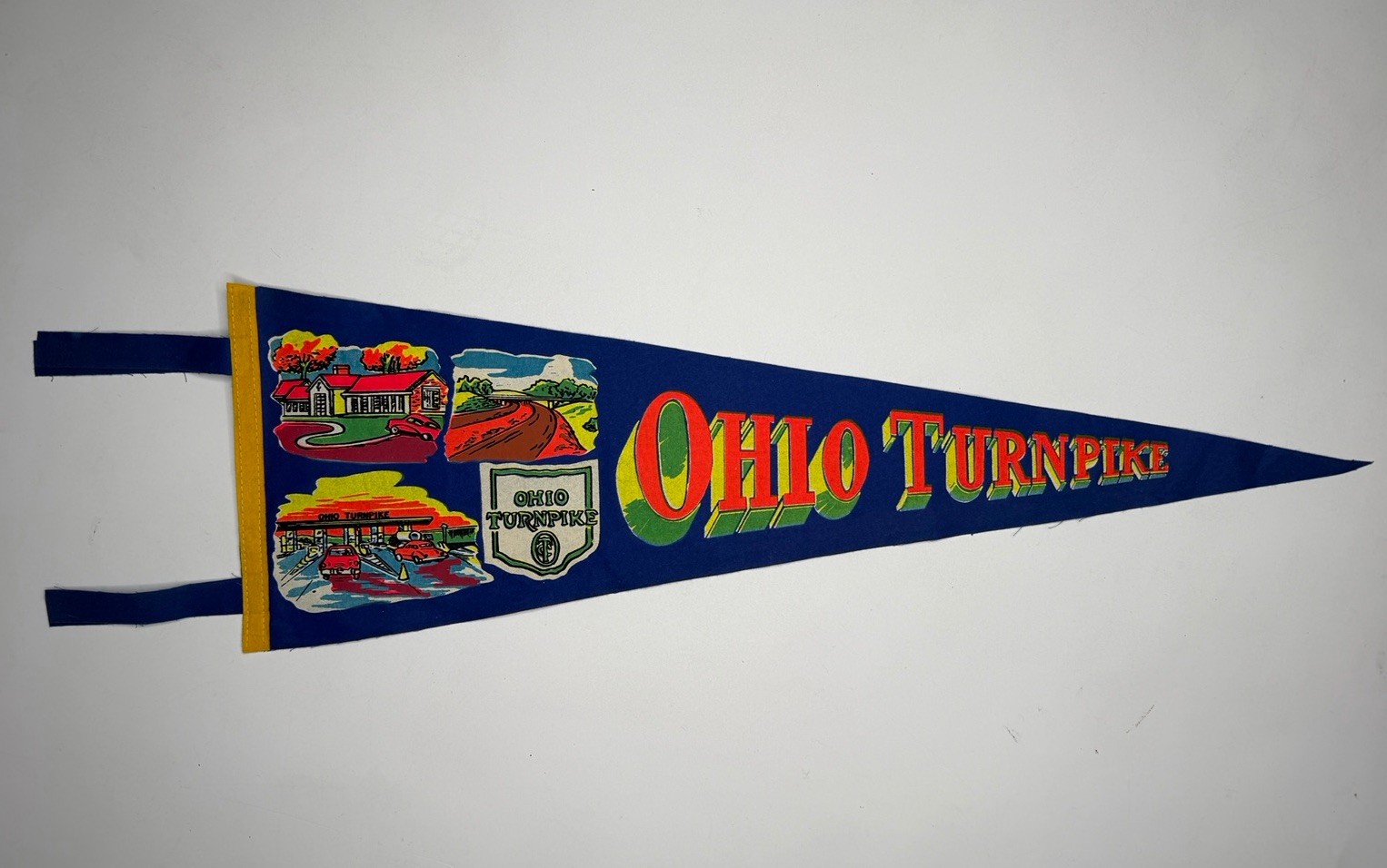 Vintage 1960’s Ohio Turnpike Americana Travel Souvenir Felt Pennant 27”