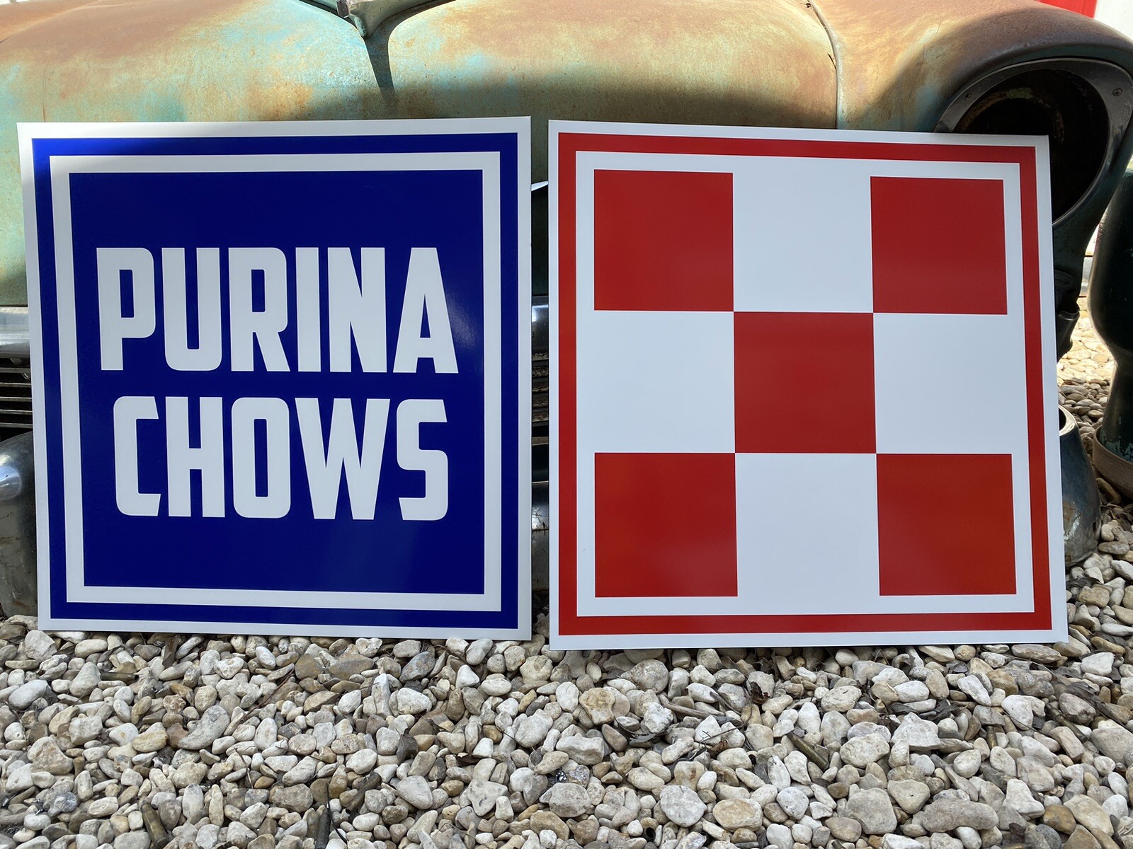 Antique Vintage Old Style Purina Chows Farm Feed Signs