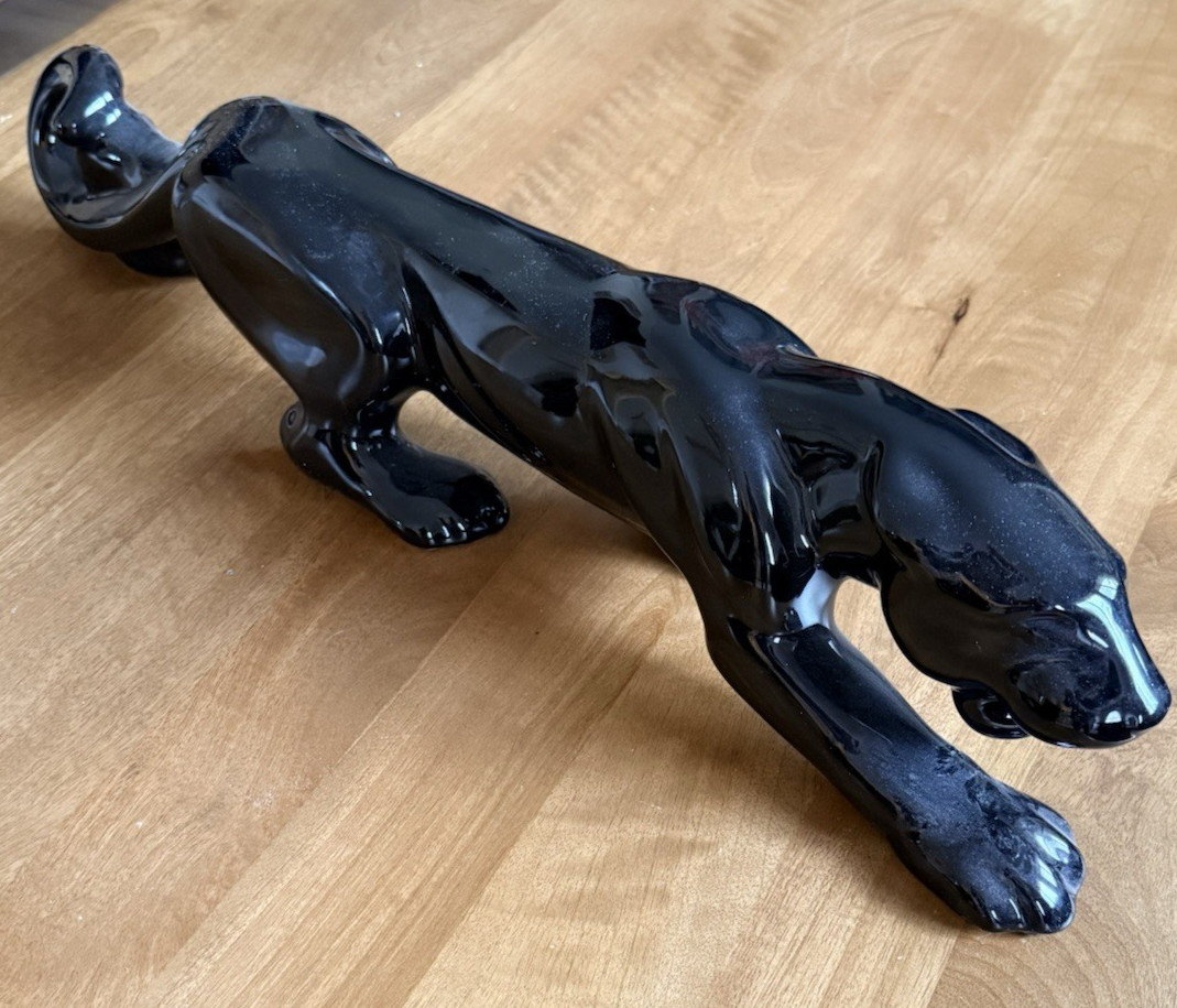 VTG Royal Haeger Black Nickel Ceramic Panther Statue Mid Century Modern, 23.5 VTG Royal Haeger Black Nickel Ceramic Panther Statue Mid Century Modern, 23.5