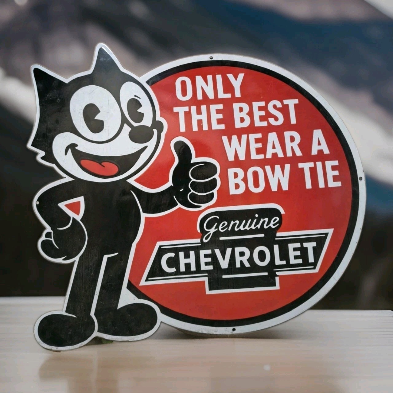 VINTAGE FELIX THE CAT CHEVROLET PORCELAIN SIGN CAMARO SILVERADO PONTIAC GMC USA