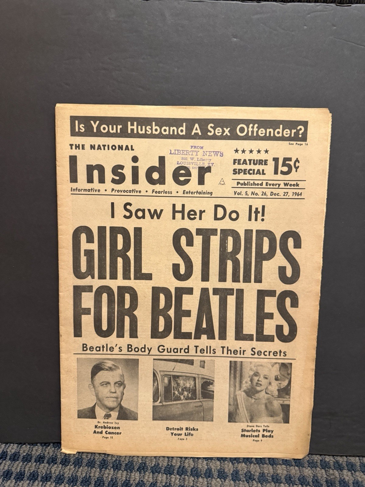 1964 December The National Insider Newspaper, Marilyn Monroe, Beatles  (VRN10U)