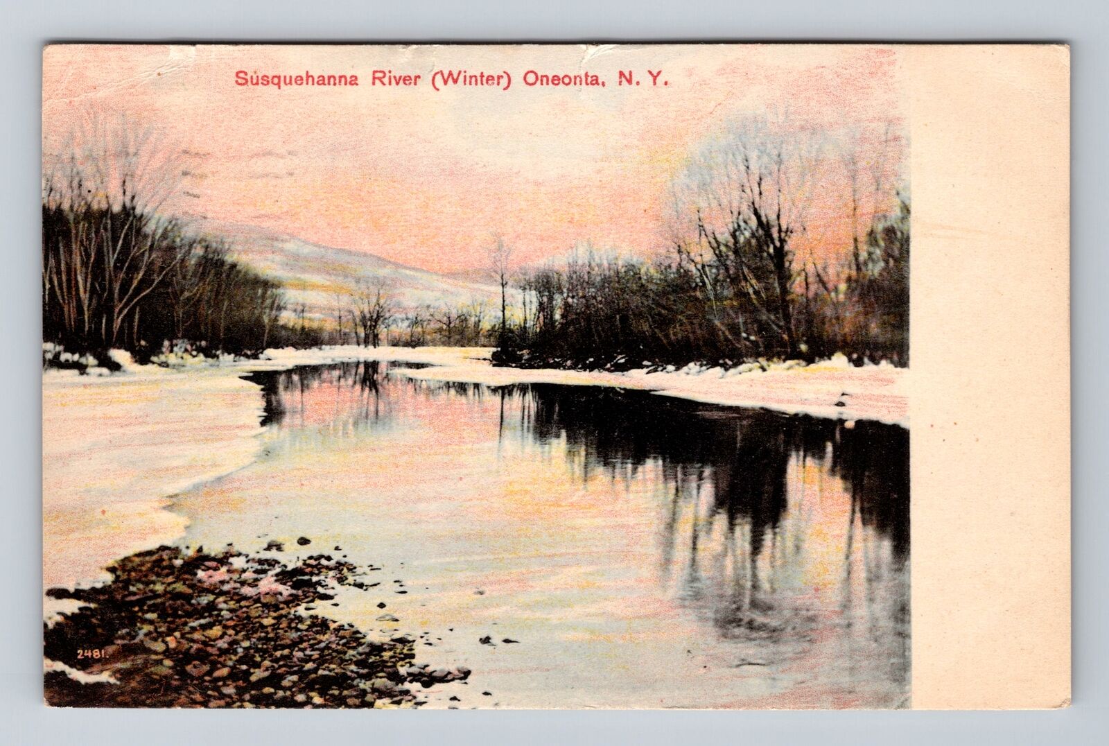 Oneonta NY-New York, Susquehanna River in Winter Antique Vintage Postcard
