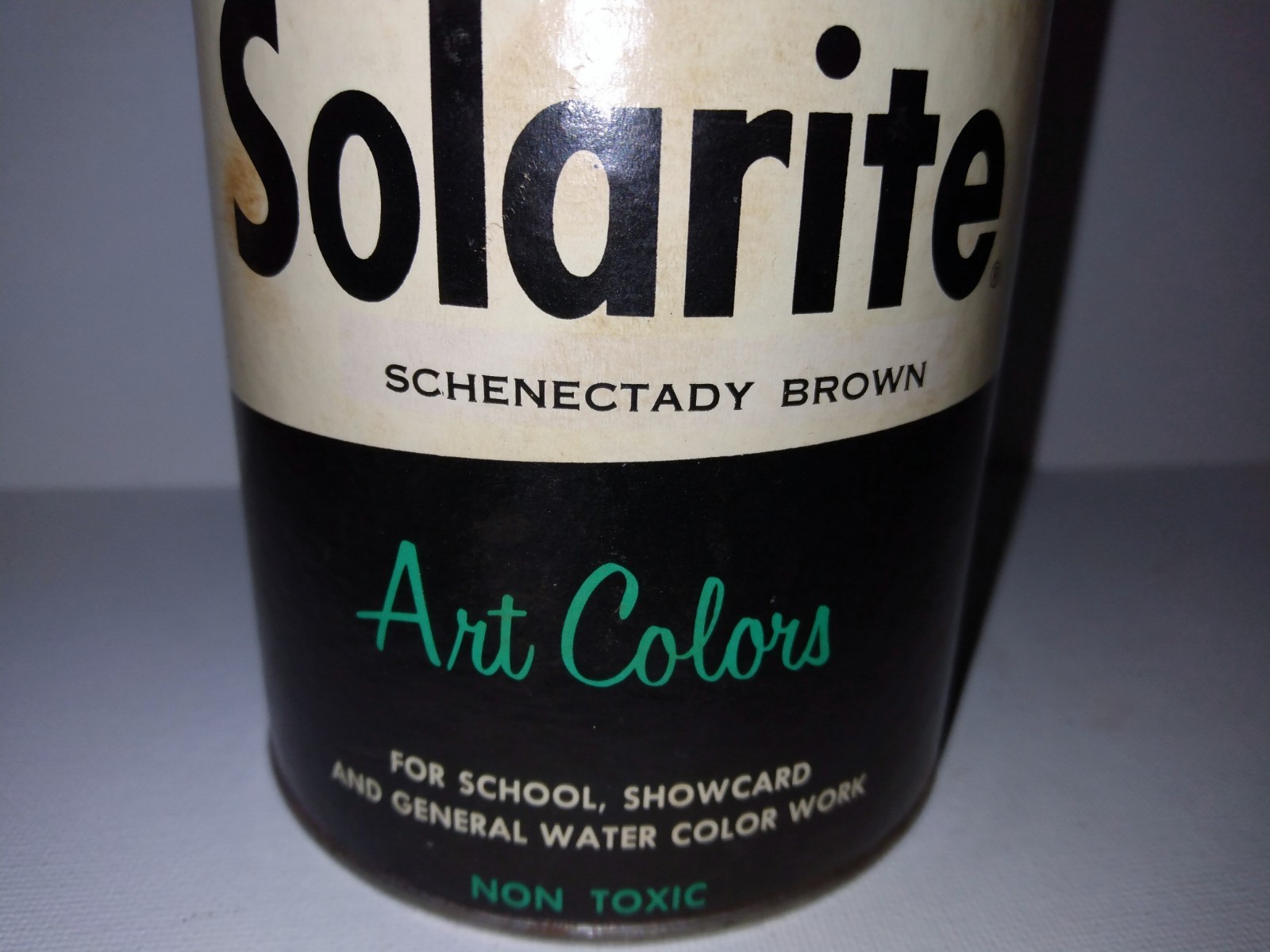 RARE VINTAGE SOLARITE SCHENECTADY BROWN TEMPERA PAINT TIN ARTIST COLOR SCHOOL NY
