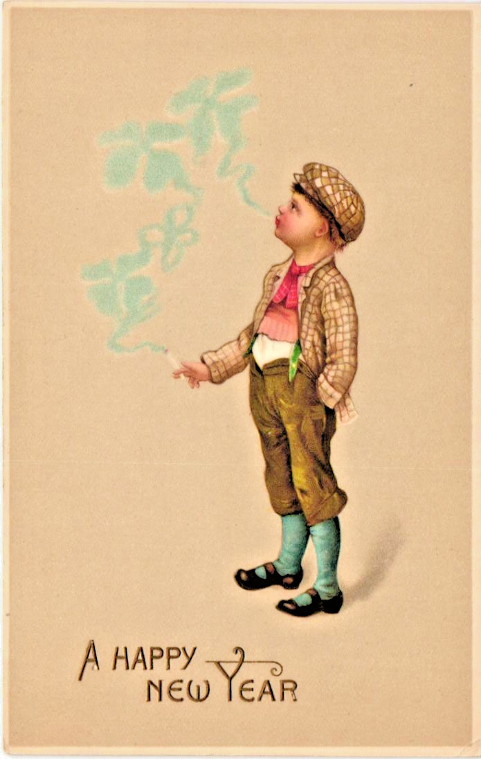 Vtg. Postcard Expressive Children New Year print Ellen Clapsaddle 4242 smoking