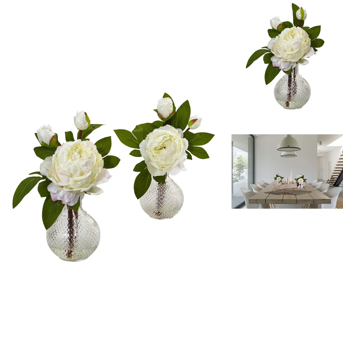 Nearly Natural 11in. Peony with Vase (Set of 2)