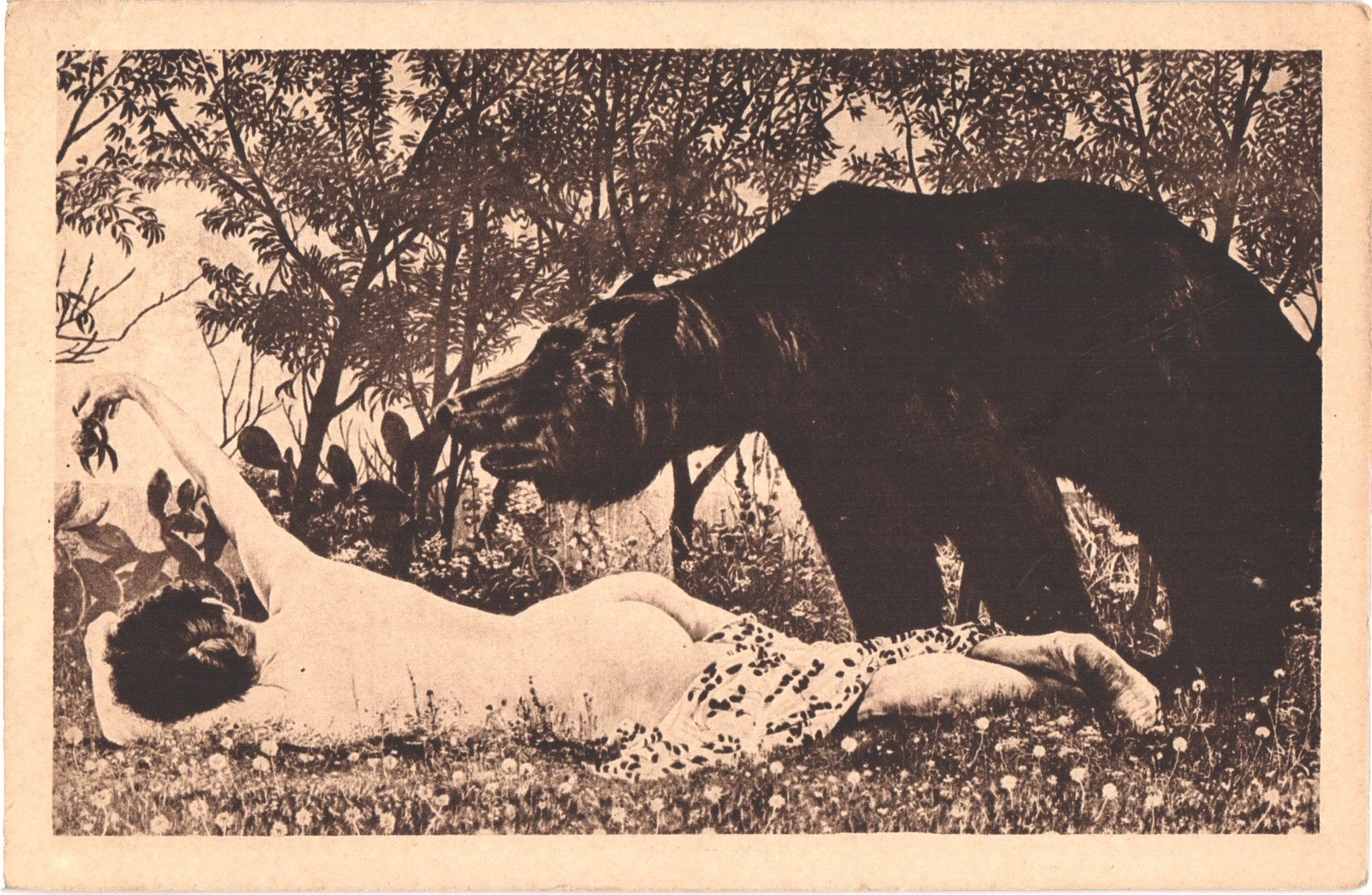 Richard Müller Leipzig Art Nude Woman & Bear German Allegorical Artwork No. 22 Richard Müller Leipzig Art Nude Woman & Bear German Allegorical Artwork No. 22