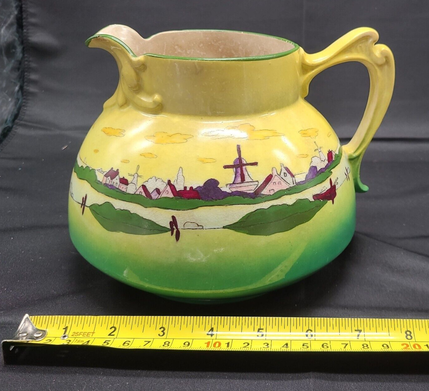 Rare Antique Hand Painted Haynes Ware Holland Sunset Pitcher