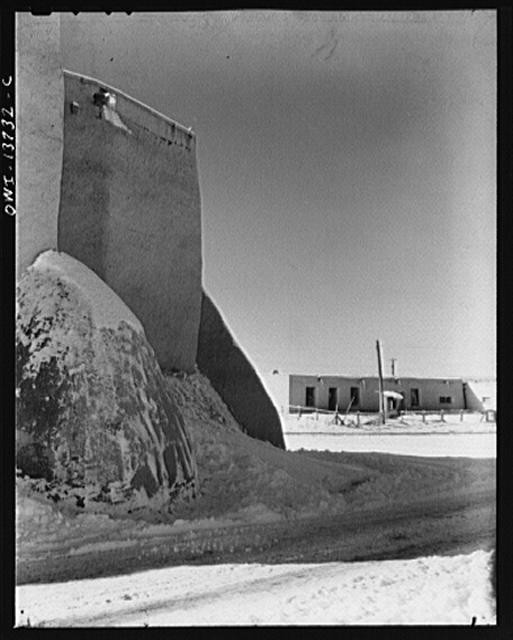 Photo:Ranchos de Taos New Mexico Old Church Buttress 1930s Snow Scene