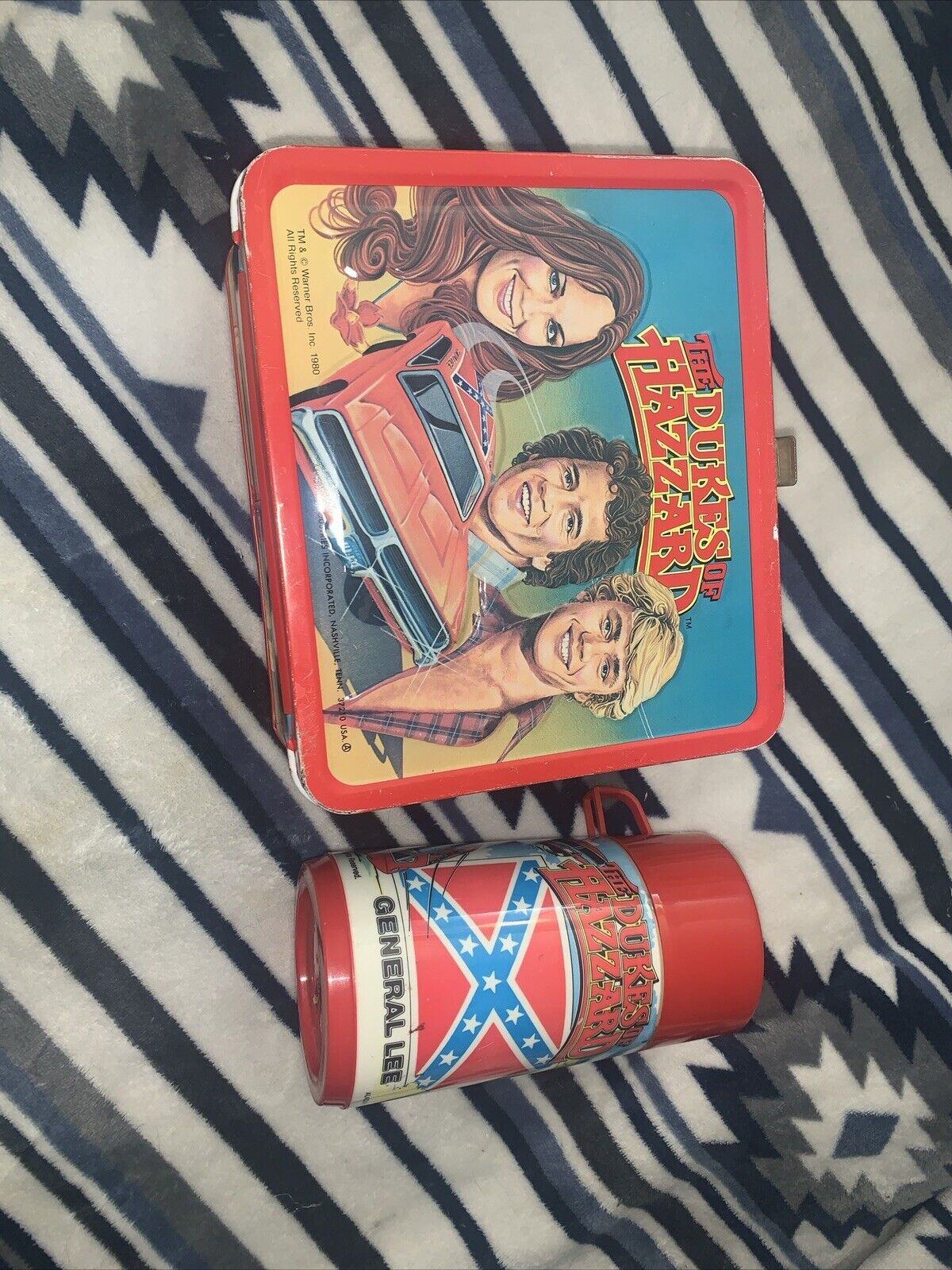 Near Mint Vintage Dukes Of Hazzard Metal Lunch Box 1980's Aladdin With Thermos