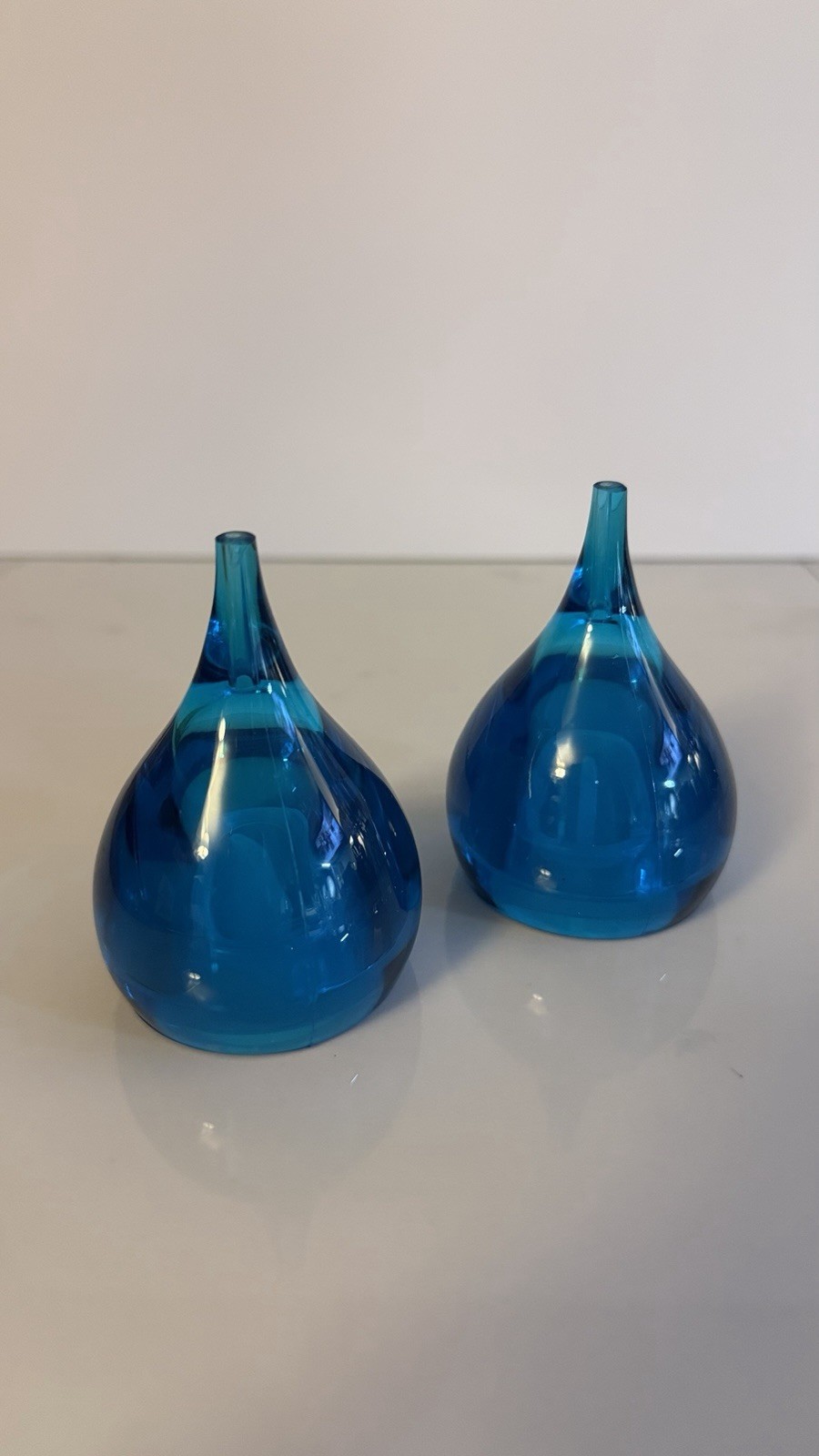 Vintage MCM Guzzini Teardrop Blue Acrylic Salt & Pepper Shaker Set
