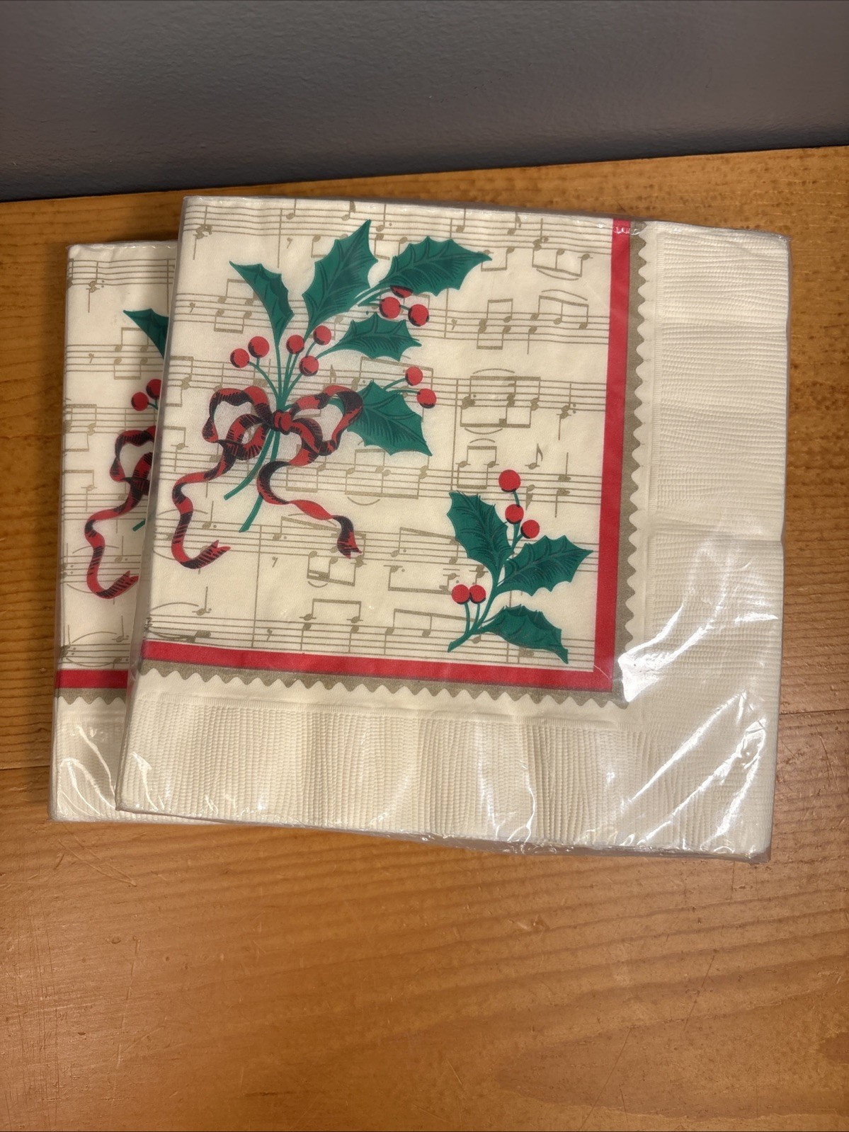 Lot Of 2 VTG Hallmark 3-Ply Paper Dinner Napkins Christmas Musical Notes Holly