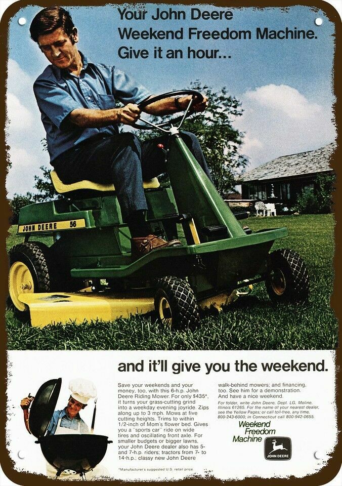 1971 JOHN DEERE MODEL 56 RIDE LAWN MOWER Vntg-Look DECORATIVE REPLICA METAL SIGN