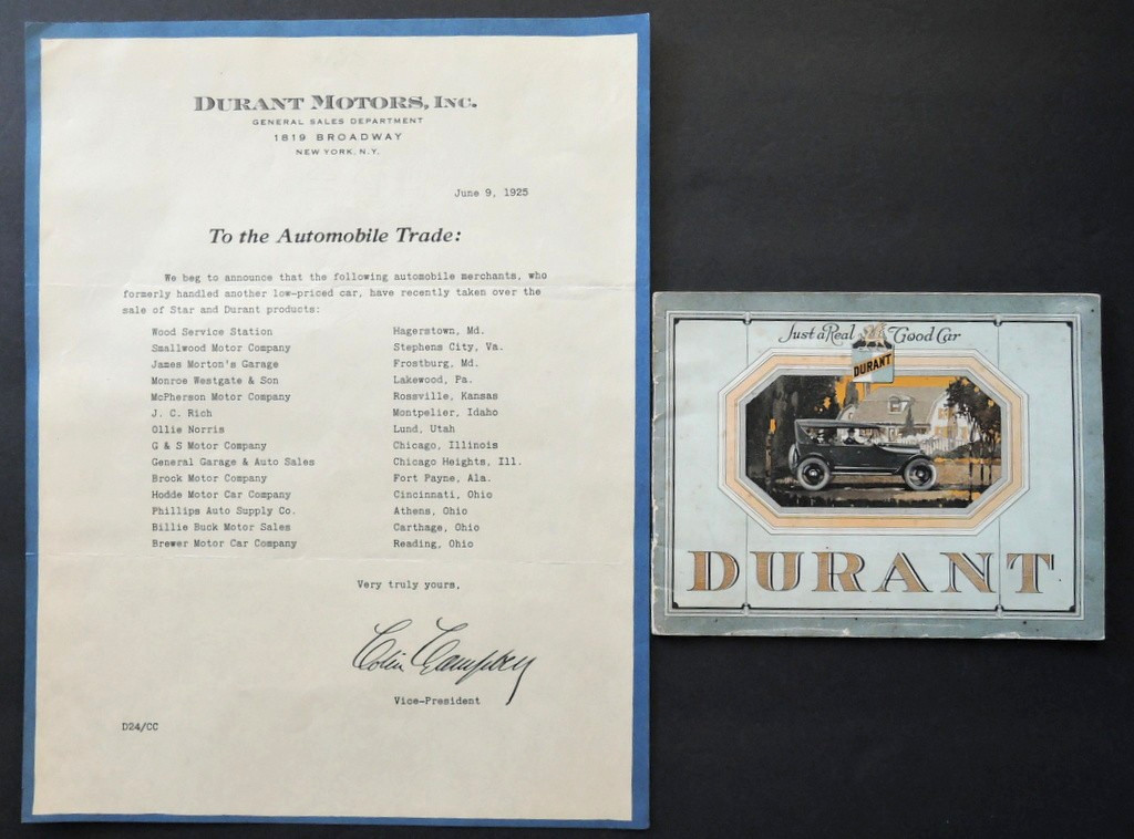 Original Vintage 1925 DURANT MOTORS Introduction Letter and AUTOMOBILE BROCHURE Original Vintage 1925 DURANT MOTORS Introduction Letter and AUTOMOBILE BROCHURE