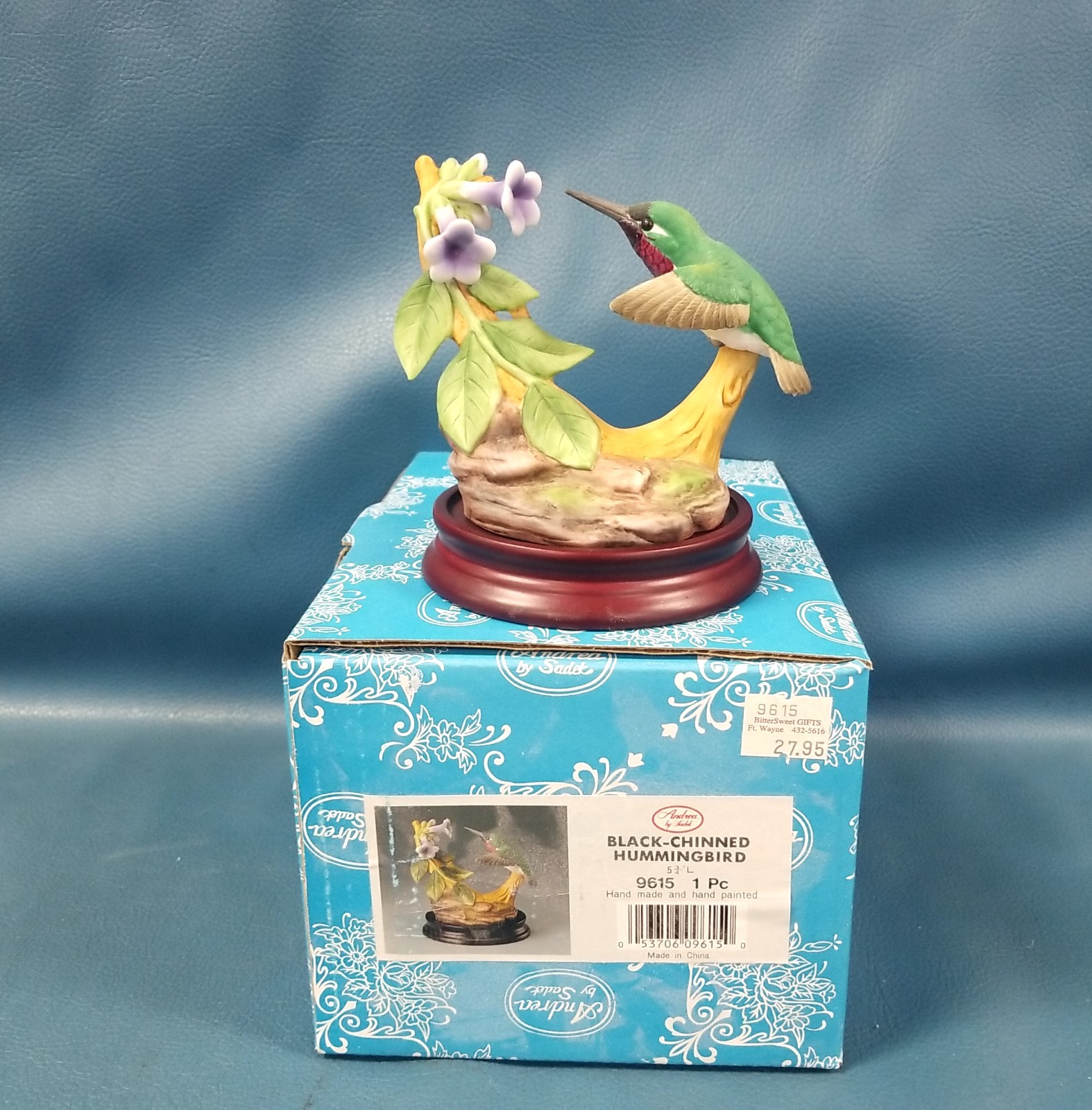 Vintage Andrea By Sadek Porcelain Hummingbird Figurine #9615 In Box
