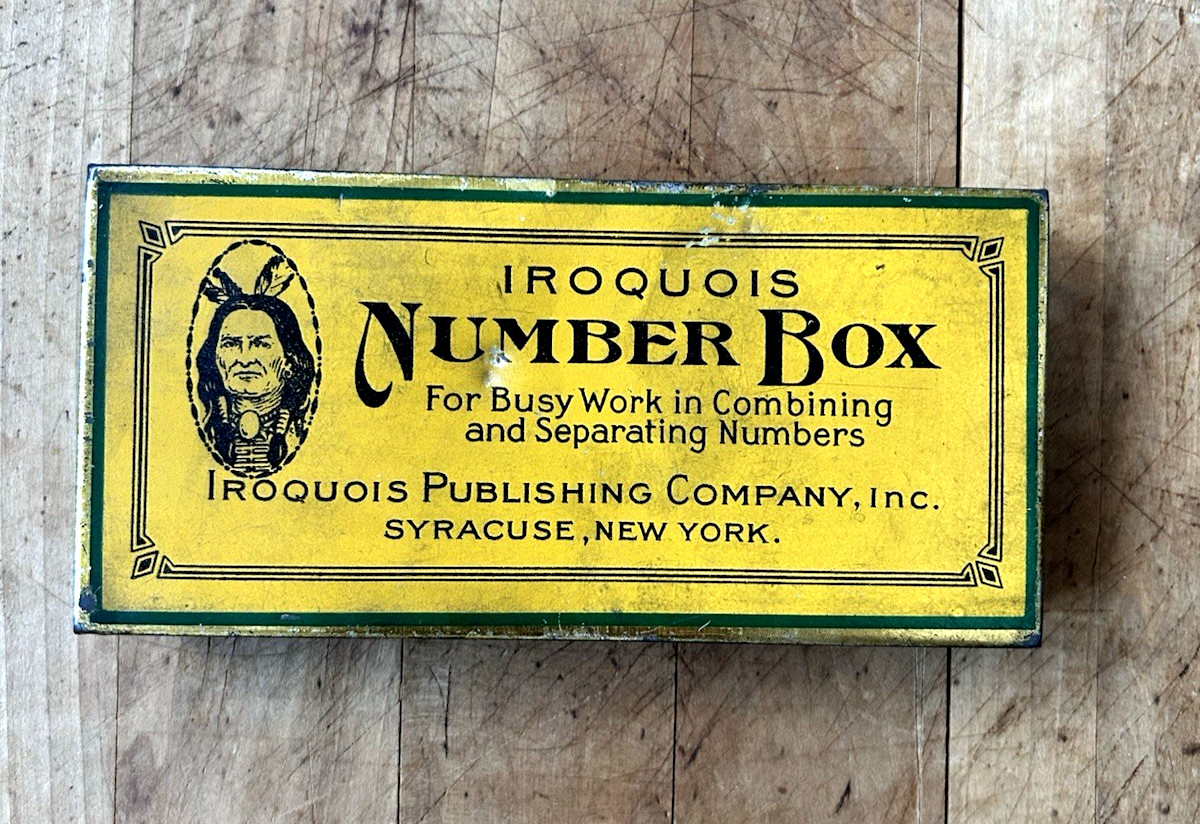 Old Advertising Tin Box Iroquois Number Box , Iroquois Publishing Syracuse NY