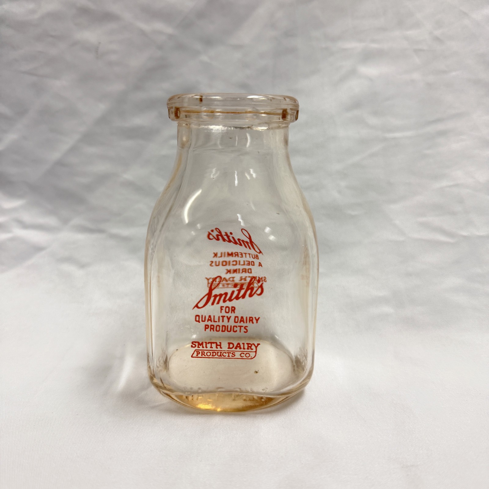 Vintage Smith Dairy Half Pint Milk Bottle Clear Glass