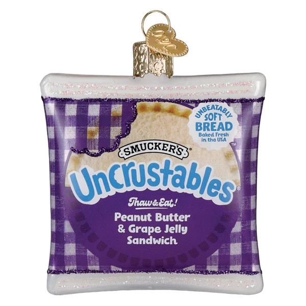 Old World Christmas PB & GRAPE UNCRUSTABLES SANDWICH (32796) Glass Orn. w/OWC Bx
