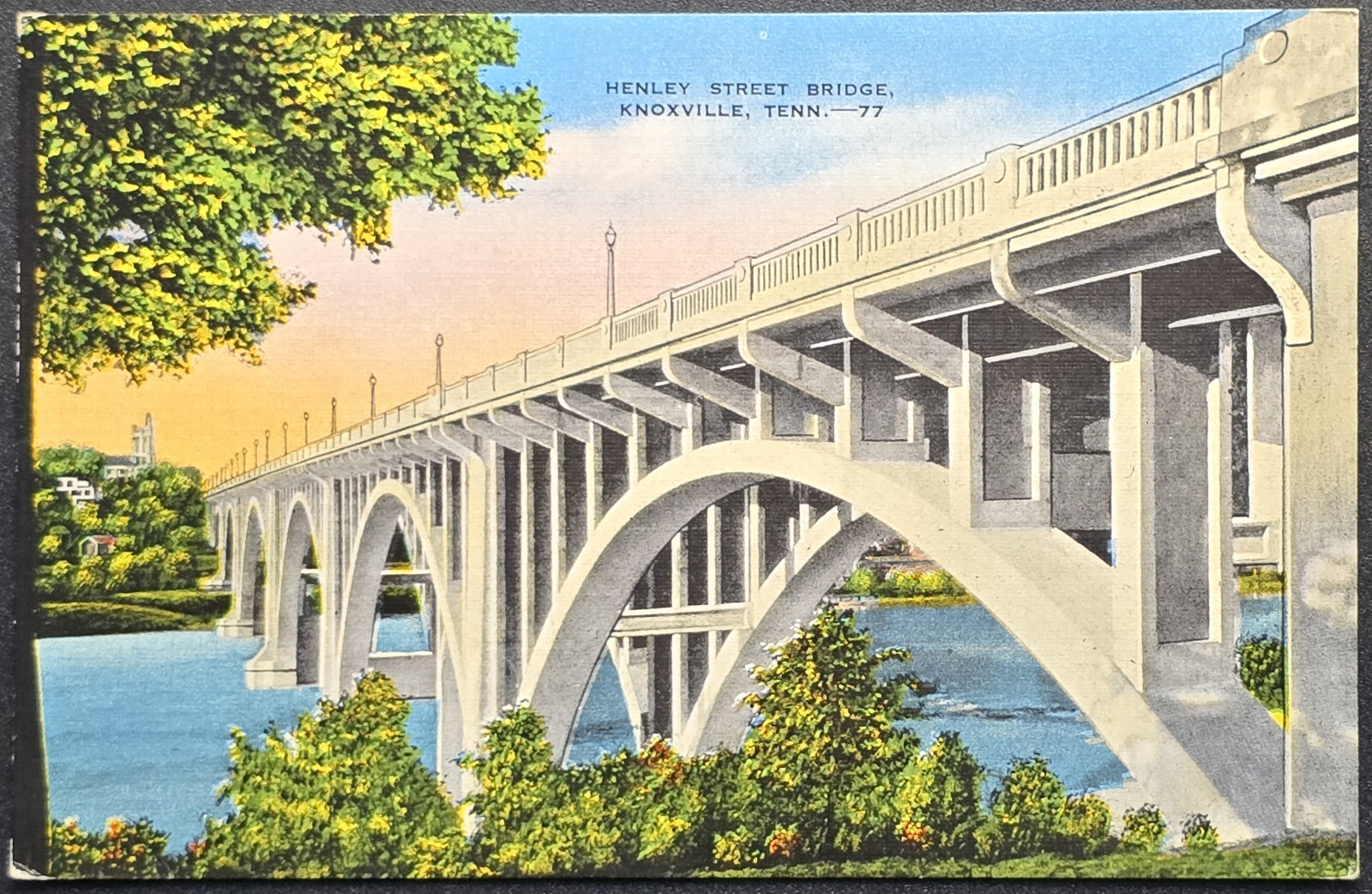 Henley Street Bridge Knoxville TN Linen Postcard E.C. Kropp 1940s