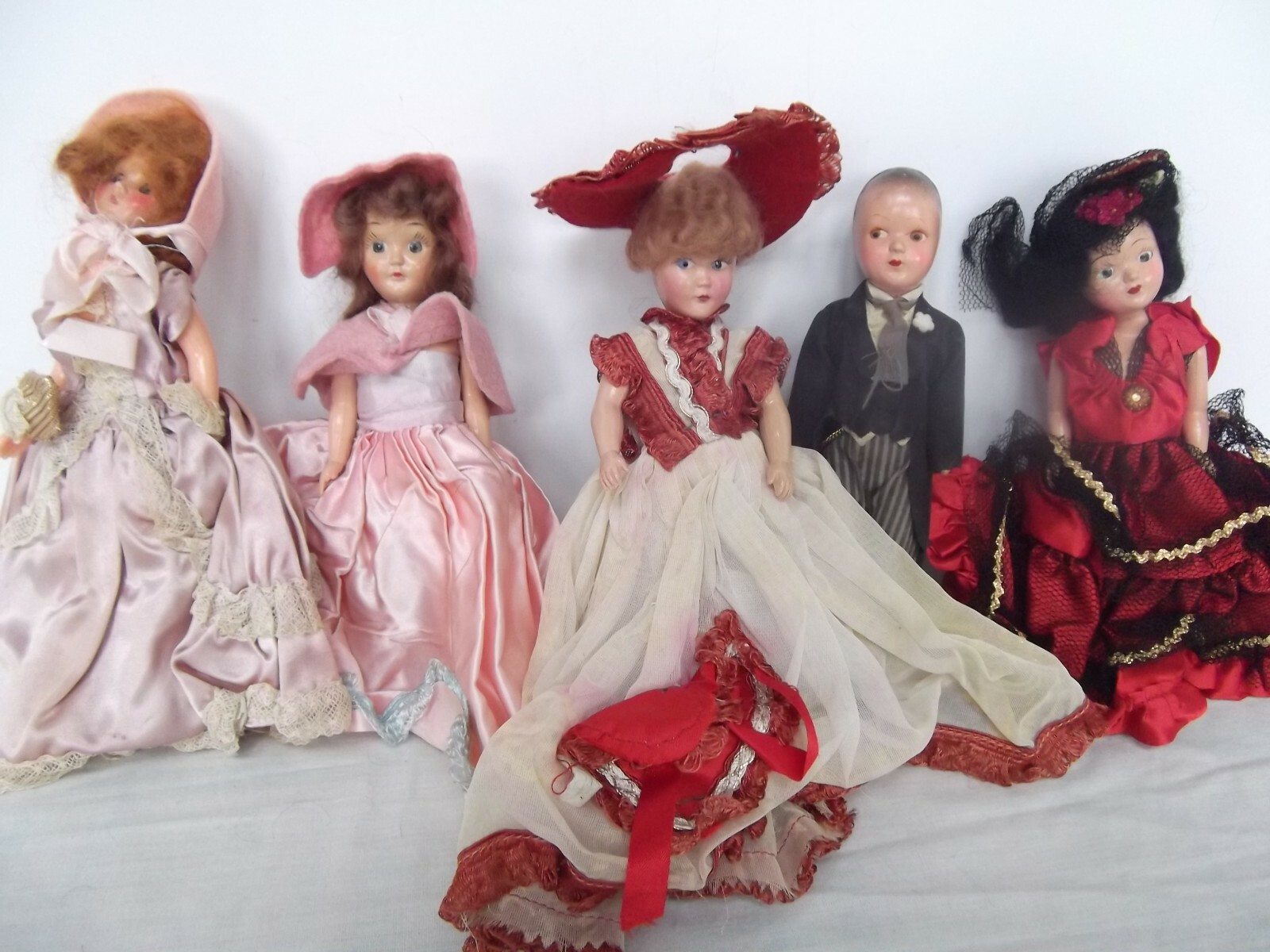 vtg lot 5 doll 7.5in Nancy Ann Storybook?  sleep eye - See Description
