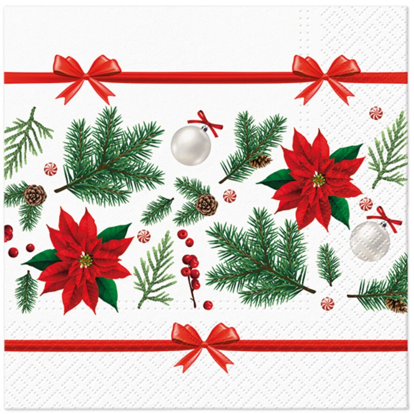 (2) Christmas Decoupage Paper Napkins Holiday Art Red Poinsettia Napkin - TWO