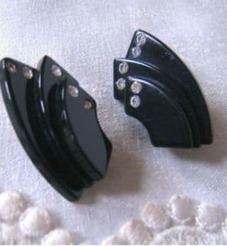 Vintage 1970s USA Art Deco Black Rhinestone Earrings Deadstock