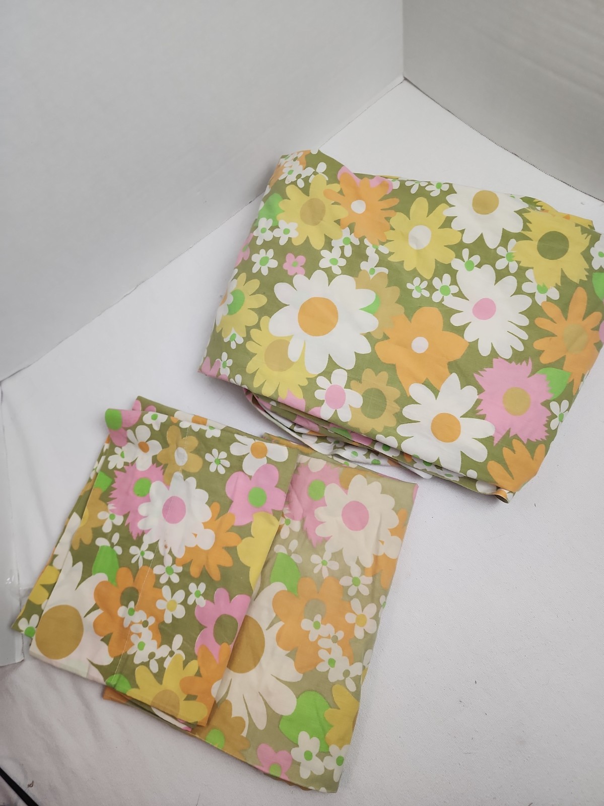 VTG 70s Fieldcrest Perfection Daisy Power Flower FTD Sheet FULL & 2 Pillowcases