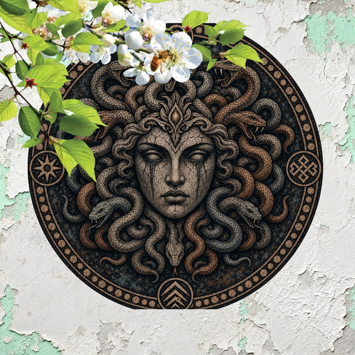 Round Medusa Metal Sign Vintage Mythological Bar Wall Plaque 8x8