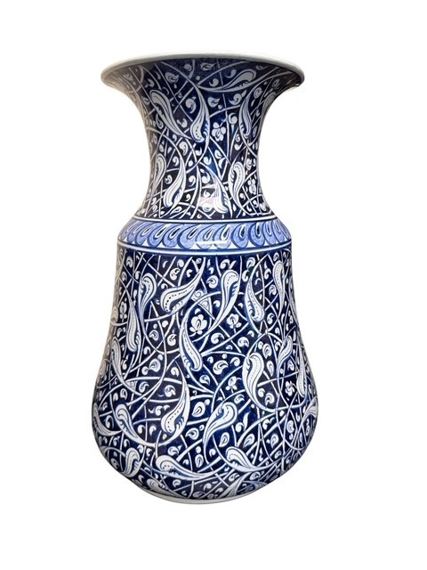 Iznik-Style Blue and White Ceramic Baluster Vase by Firca Ceramics 