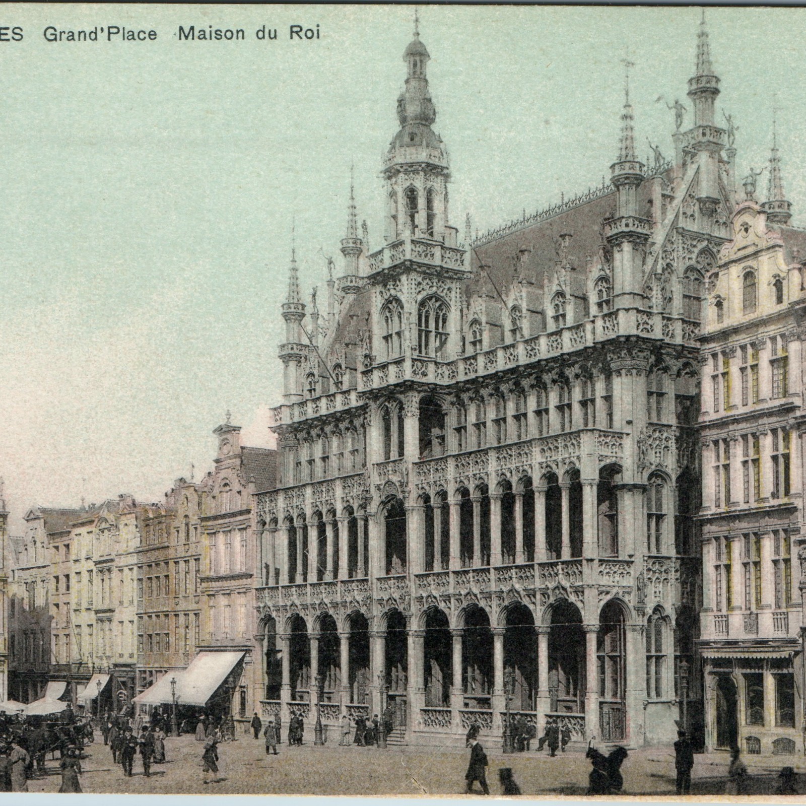 c1910s Brussels Belgium Grand Place Maison du Roi Market Square Gothic Town View