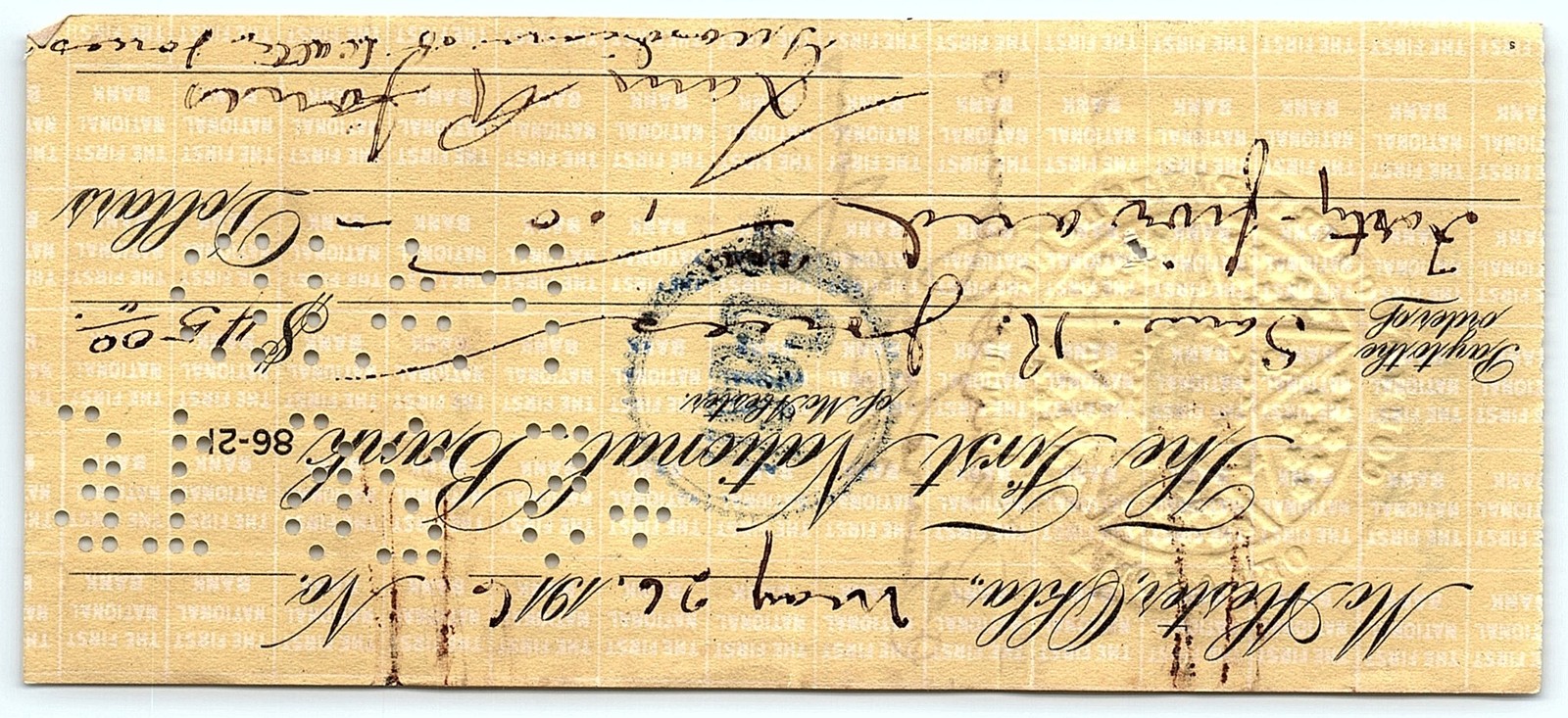 Vintage 1916 McAlester, Oklahoma check for $45.00 Vintage 1916 McAlester, Oklahoma check for $45.00